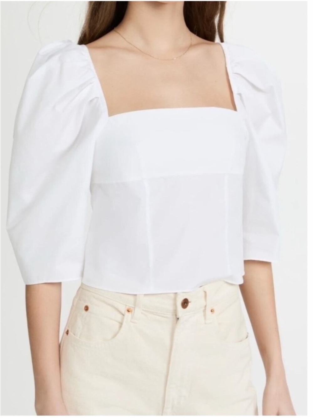 Vince White Square Neck Puff-Sleeve Peplum Top